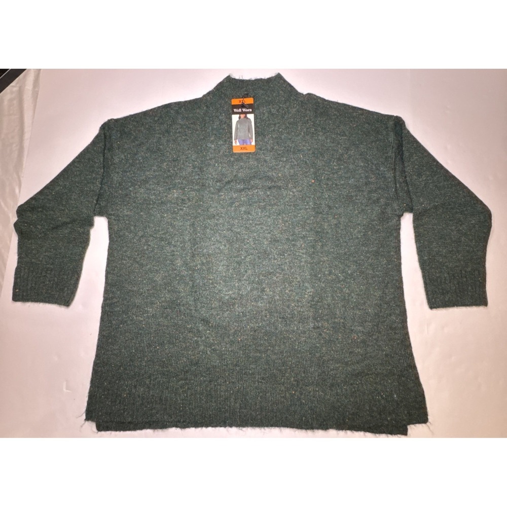 Well Worn Womens XXL Green Flecked Mock Neck Knit Pullover Sweater 1723843 NEW